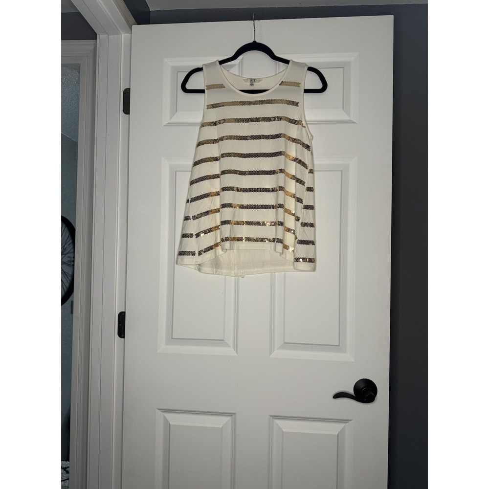 Jack Adrina  Sequin Stripe Tank Top Split Back Small Ivory Gold